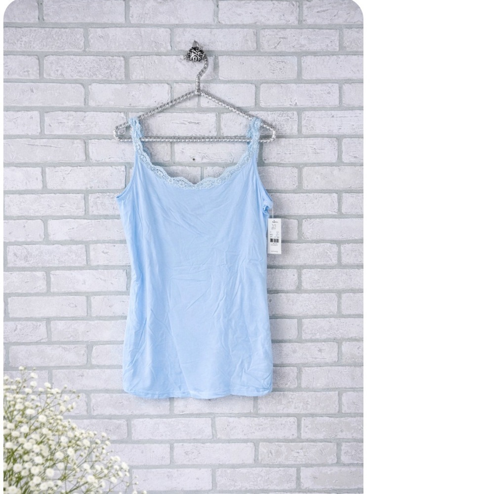Vtg New York & Company NWT Light Blue Lace-Trim Camisole Y2K Coquette Size L